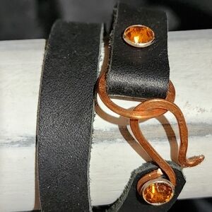 Black leather wrap around bracelet